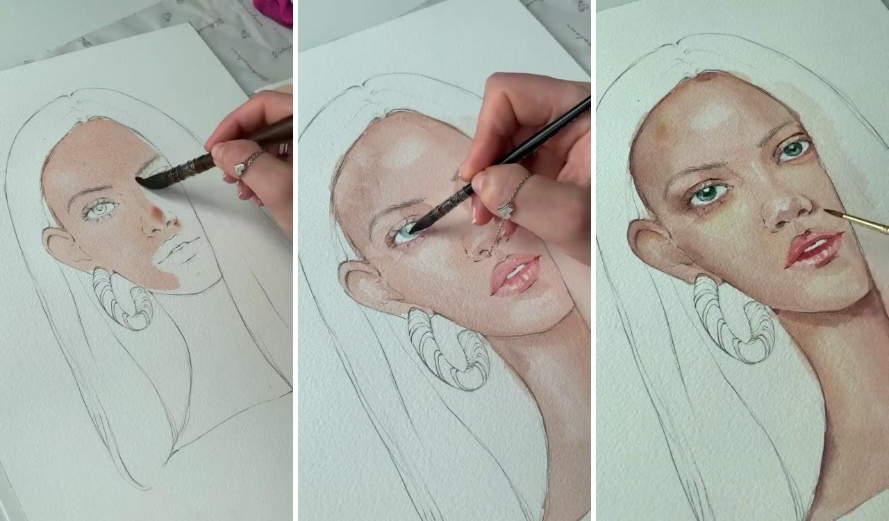 Watercolor drawing woman face portrait drawing | watercolor art face