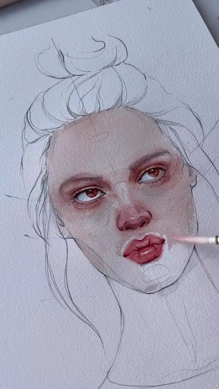 Watercolor painting of person tiktok artist victoria_kagalovska | how to draw eyes, eyes drawing, eyes drawing tutorial, easy eyes drawing, eyes drawing technic, eyes