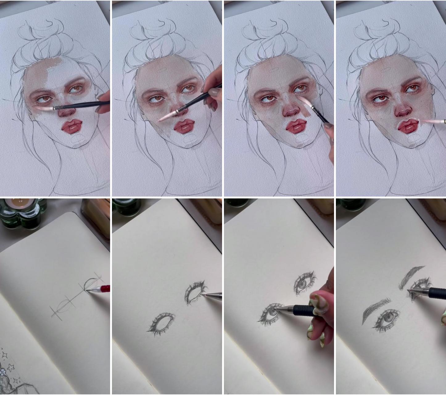 Watercolor painting of person tiktok artist victoria_kagalovska | how to draw eyes, eyes drawing, eyes drawing tutorial, easy eyes drawing, eyes drawing technic, eyes