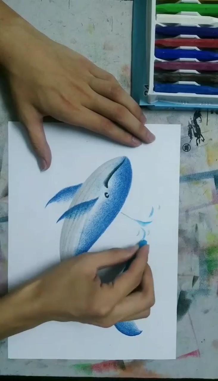 Whale pastel oil drawing; crayon drawings