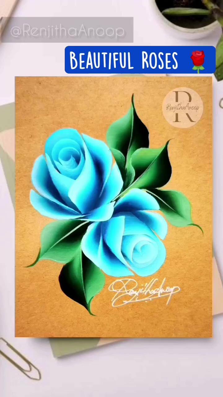 Beautiful roses slow acrylic painting; orchid japanese flower painting diy