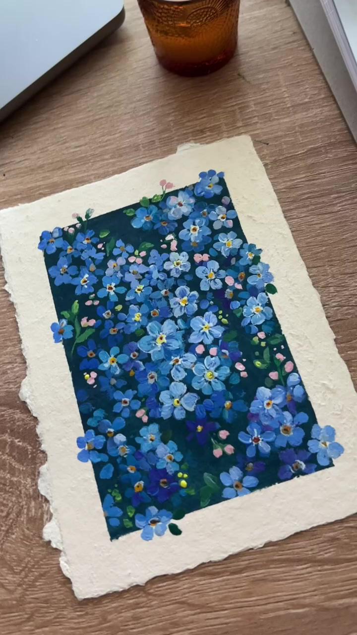 Charming forget-me-not gouache painting pin: perfect addition to your collection | painting art lesson