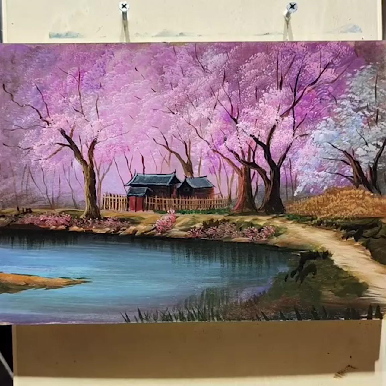 Cherry blossom house; abstract painting