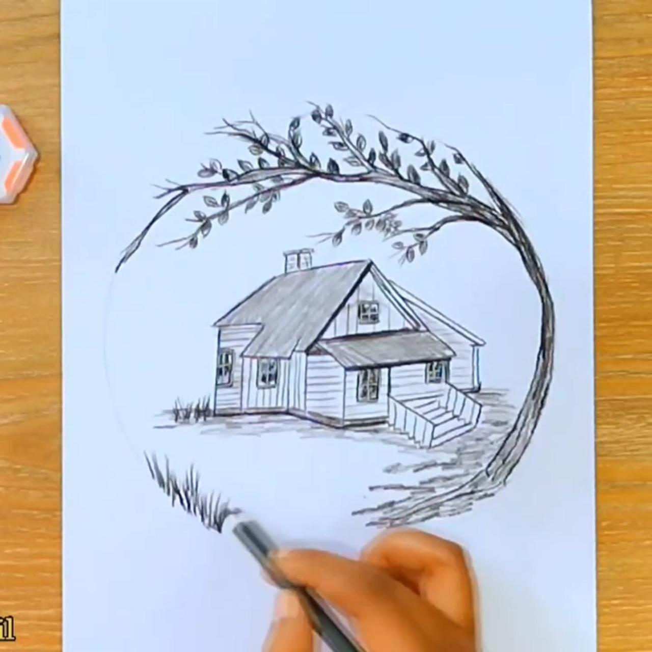 Cottage | landscape pencil drawings