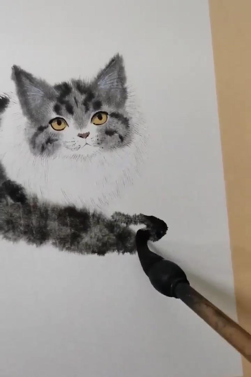 Custom a ink wash portrait for your kitten, daddy's chinese paintings by msleechee | watercolor paintings for beginners