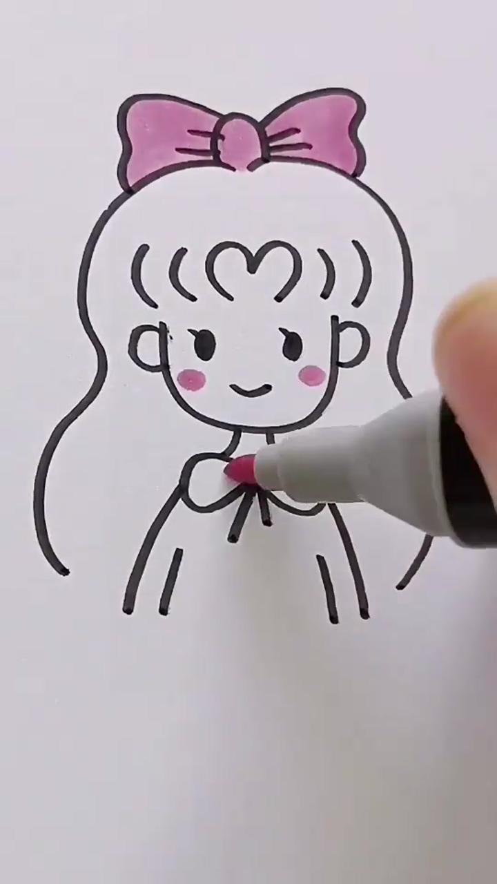 Cute girl drawing, easy steps to draw beauty kid girl, girl with bow drawing, rose girl drawing | super easy drawings