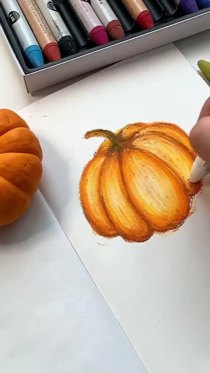 Drawing a pumpkin with oil pastels | painting art lesson