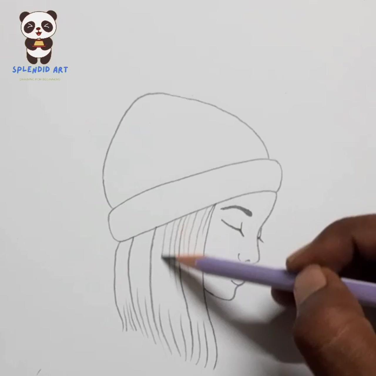 Easy a girl wearing winter hat drawing | pencil sketch images