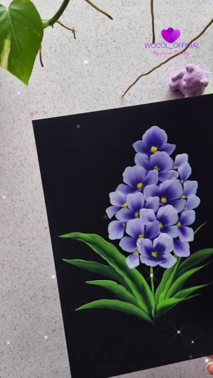 Easy onestroke purple flowers | easy round brush purple flower painting