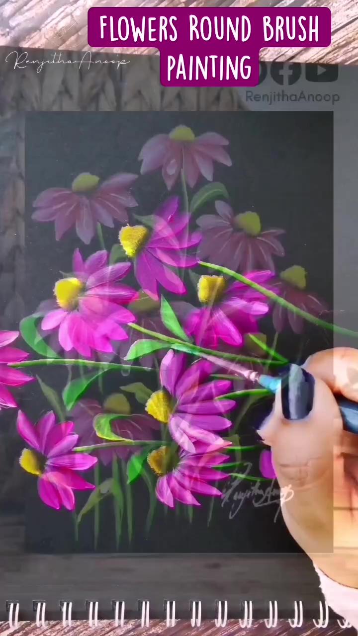 Flowers round brush painting step by step acrylic painting; christmas gift box/onestroke painting /poinsettias painting on wooden box /youtube video -nirupama