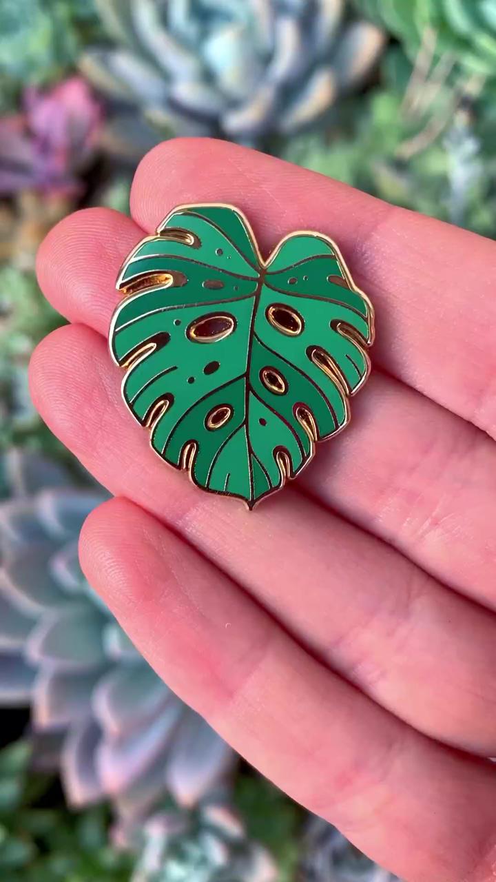 From painting to monstera pin | four-leaf clover enamel pin - botanical bright