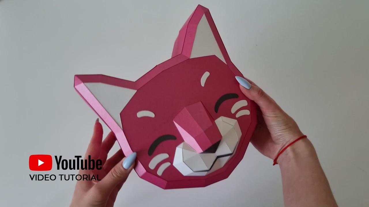 Gift box cat low poly papercraft svg pdf template | paper dolls diy