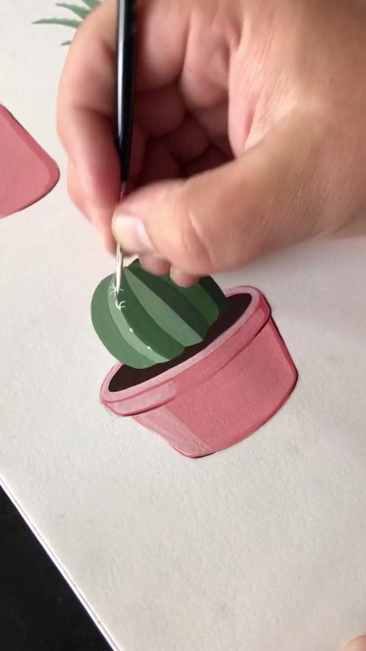 Gouache painting a lil potted cactus | gouache painting