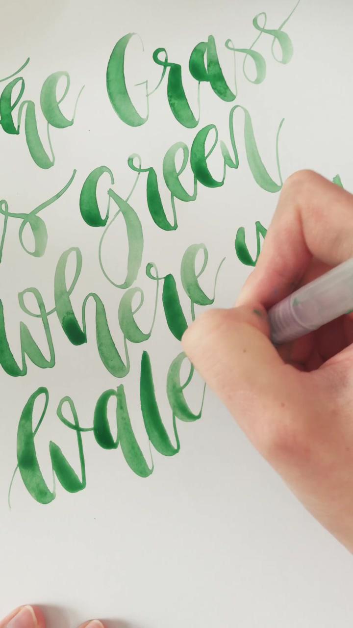 Green watercolour lettering | alcohol-based marker tutorials and coloring pages