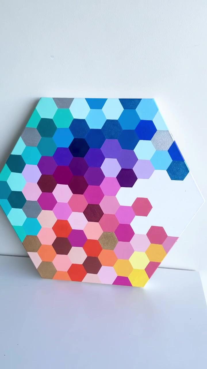 Hand painted canvas - hexagon | easy blue wild flowers