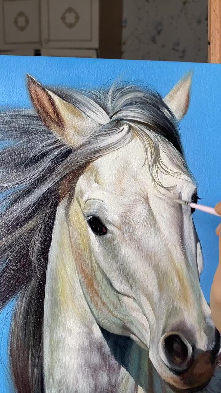 Horse painting. portrait. hair painting. animal. artwork; painting art lesson