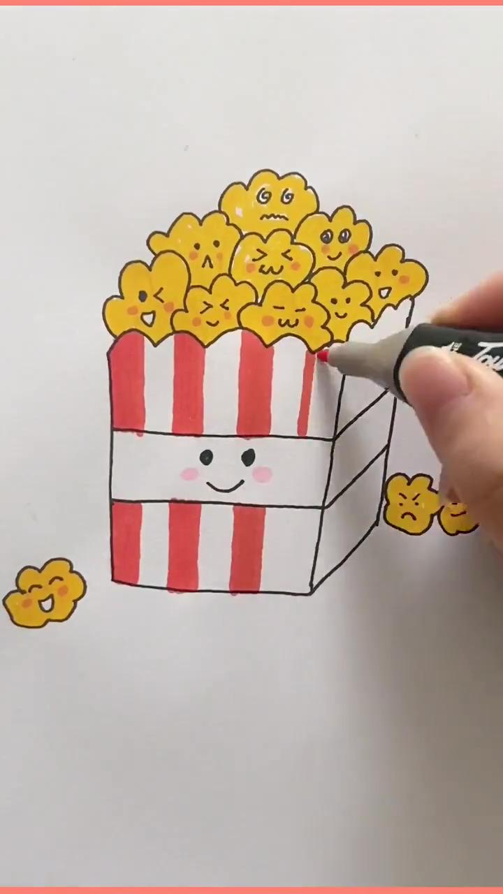 How to draw a popcorn - easy drawing tutorials; how to draw an easy princess illustration
