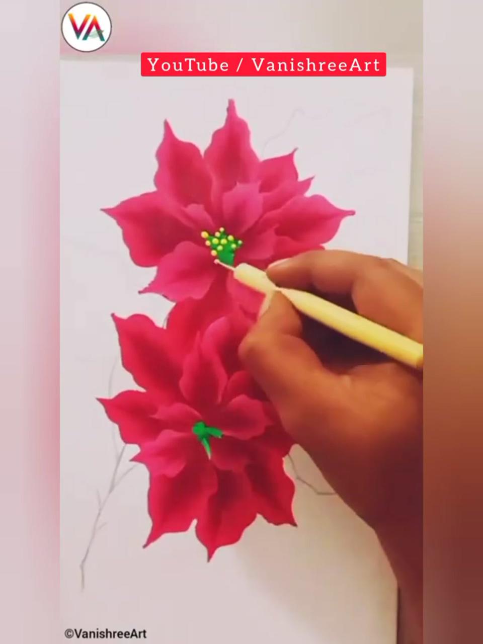 How to paint poinsettia in one stroke acrylic painting tutorial by vanishree art | watercolor paintings tutorials videos