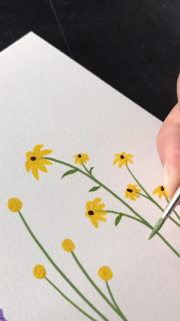 Little wildflowers - gouache painting by philip boelter; diy canvas art painting