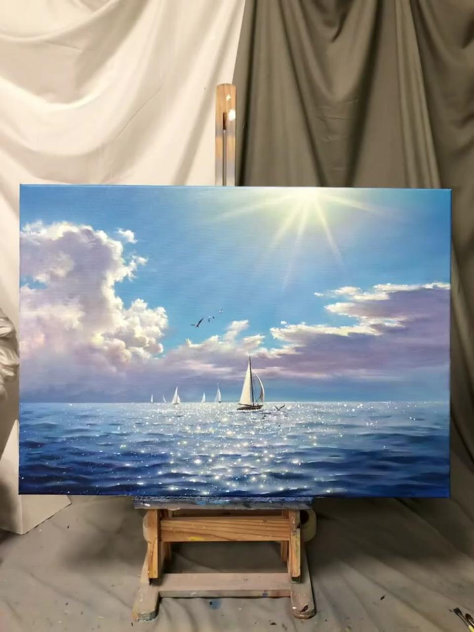 Modern seascape wall art acrylic canvas painting for sale | learn how to paint watercolor flowers, watercolor flowers for beginner