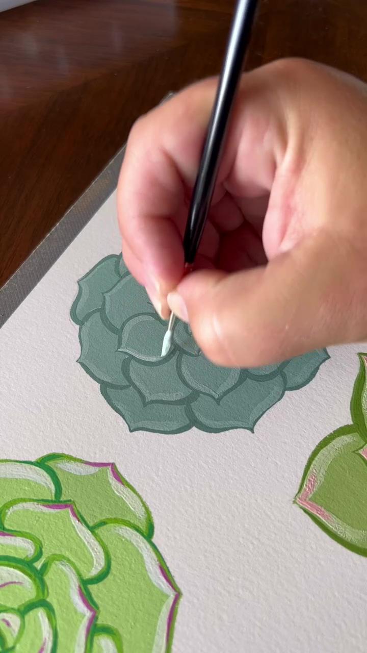 Painting a succulent using gouache on watercolor paper | manual drawing 3d dragon