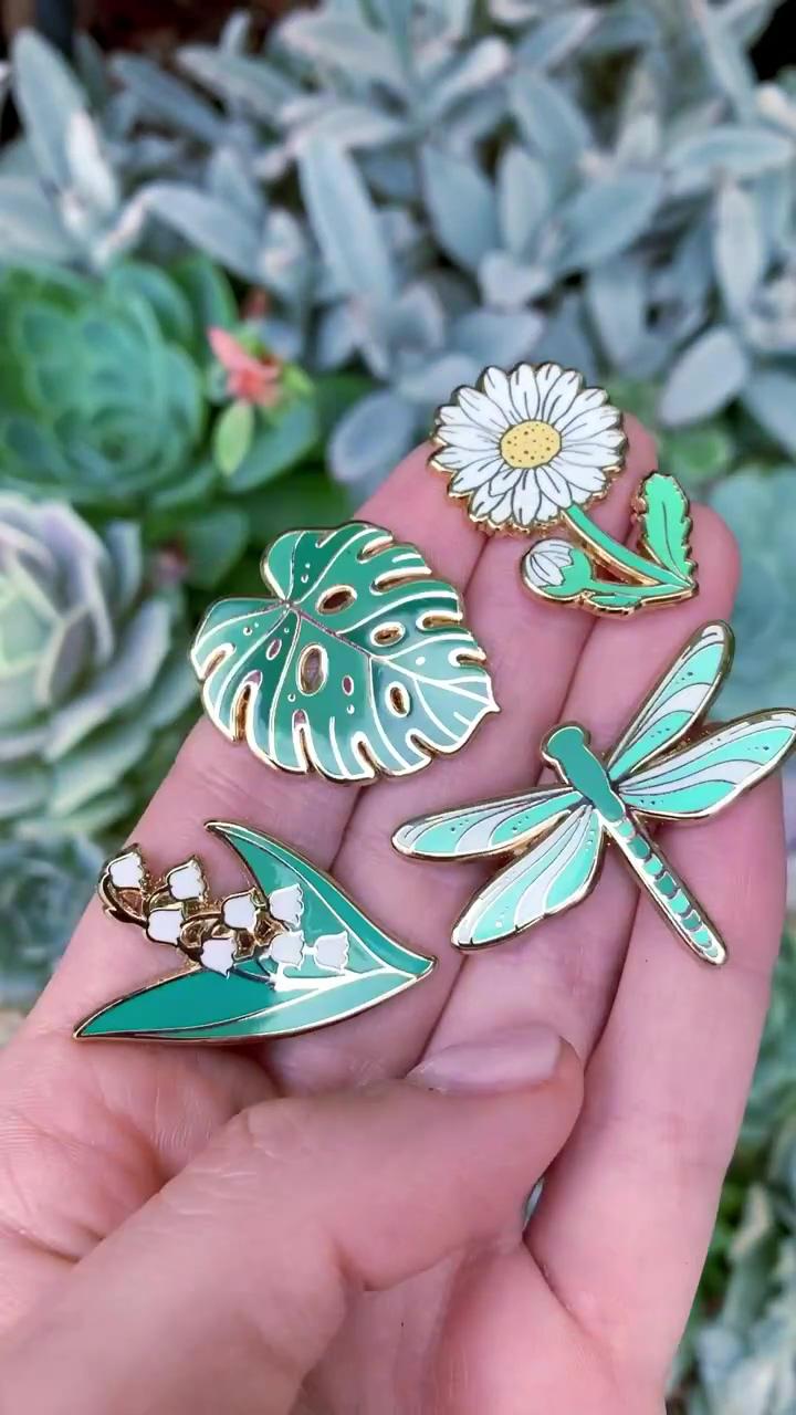 Plant and flower enamel pins - botanical bright | gouache hex by josie lewis