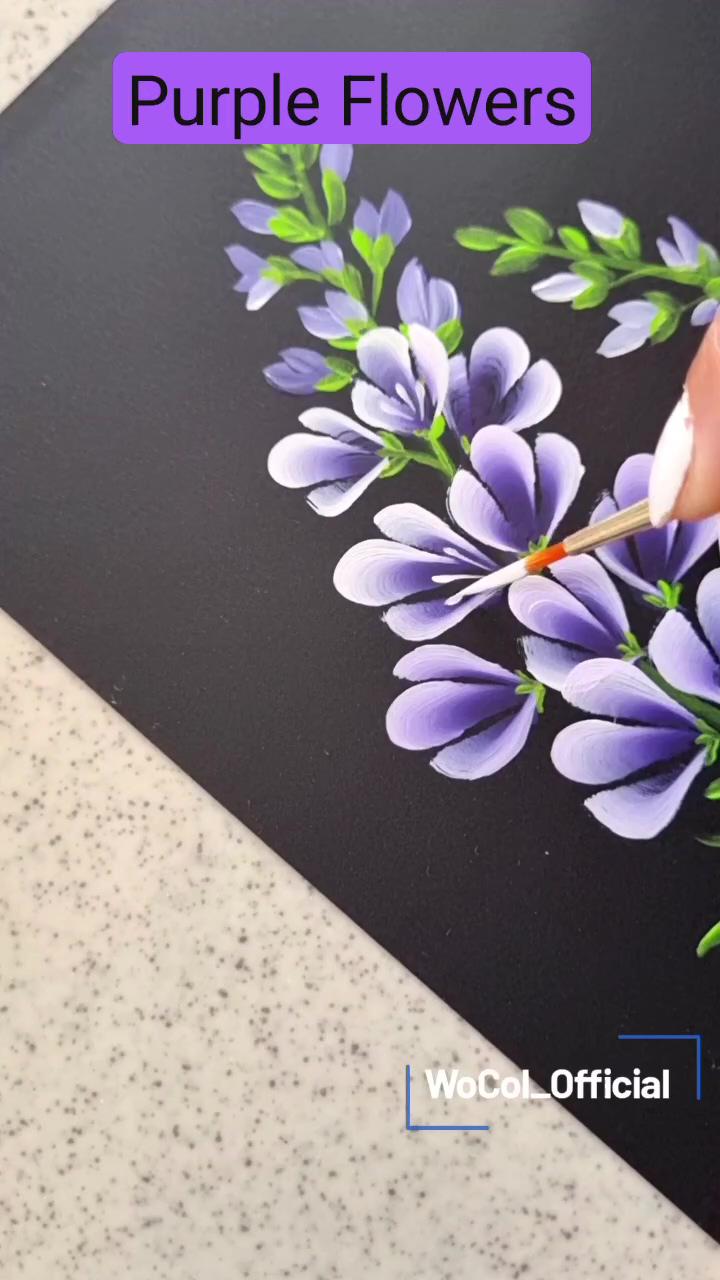 Purple flowers acrylic painting | beautiful brush painting acrylic painting flowers