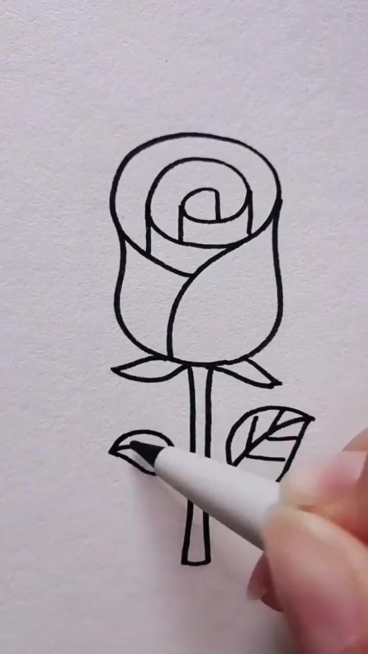 Rose flower drawing sketching by pen; easy drawings for kids