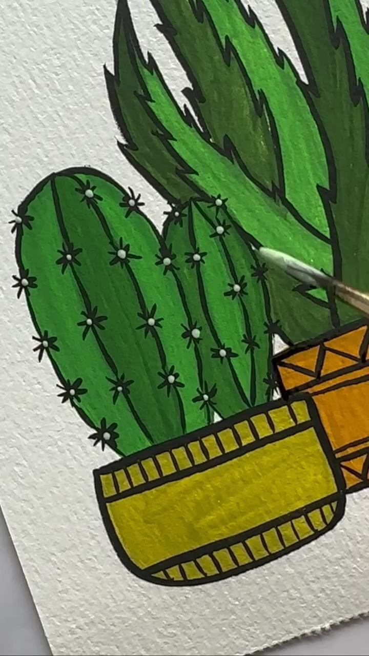 Satisfying art video: how to paint plants using gouache paints, painting plants #plants | cactus