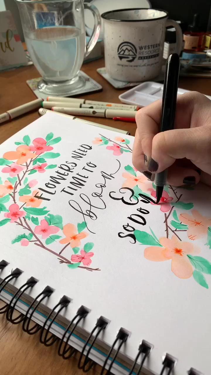 Watercolor floral wreath with brush pens | bullet journal art