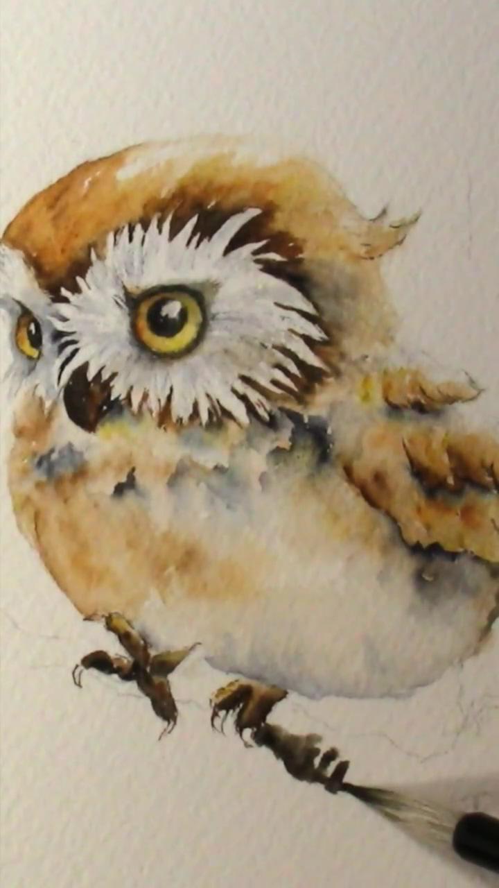 Watercolor owl full free tutorial on youtube, sunset peonies; bird watercolor paintings
