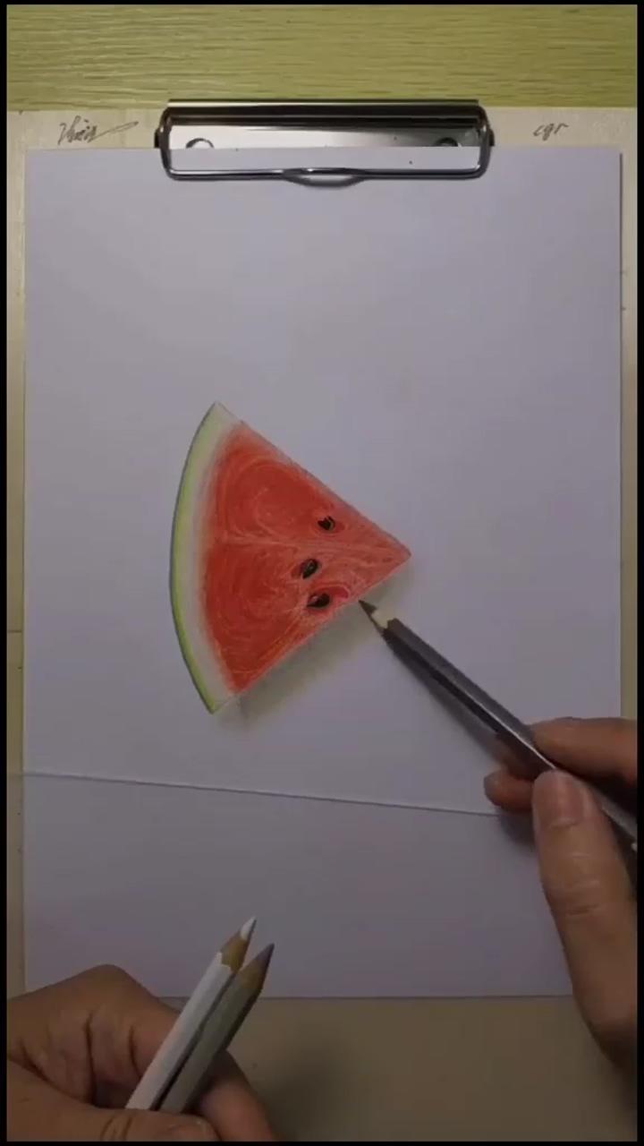 3d watermelon piece drawing; 3d pencil art