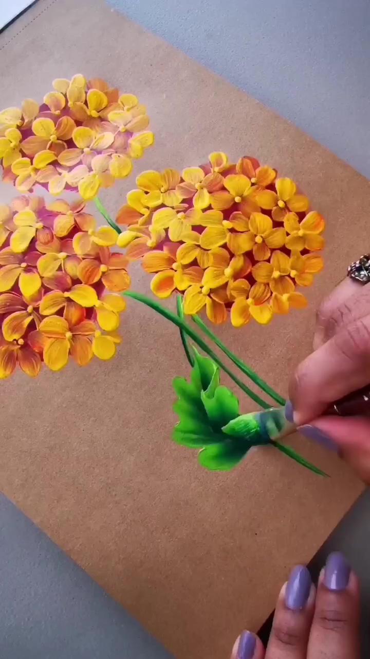 Beautiful golden flowers using round brush acrylic painting flowers | beautiful flower painting spring acrylic painting