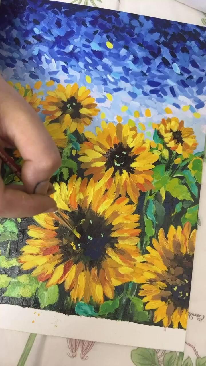 Beautiful sunflower painting | bunch of flower acrylic painting flowers