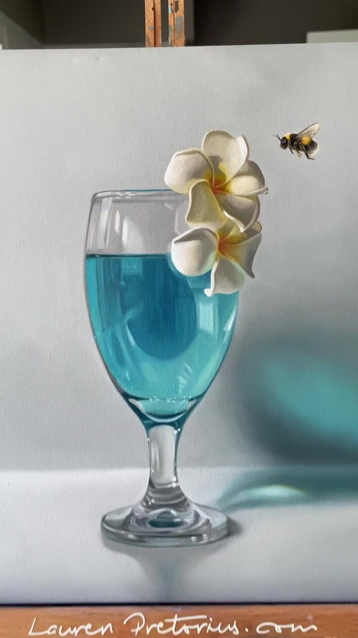 Blue lagoon cocktail, oil painting demo; peanut butter and jelly, oil painting demo