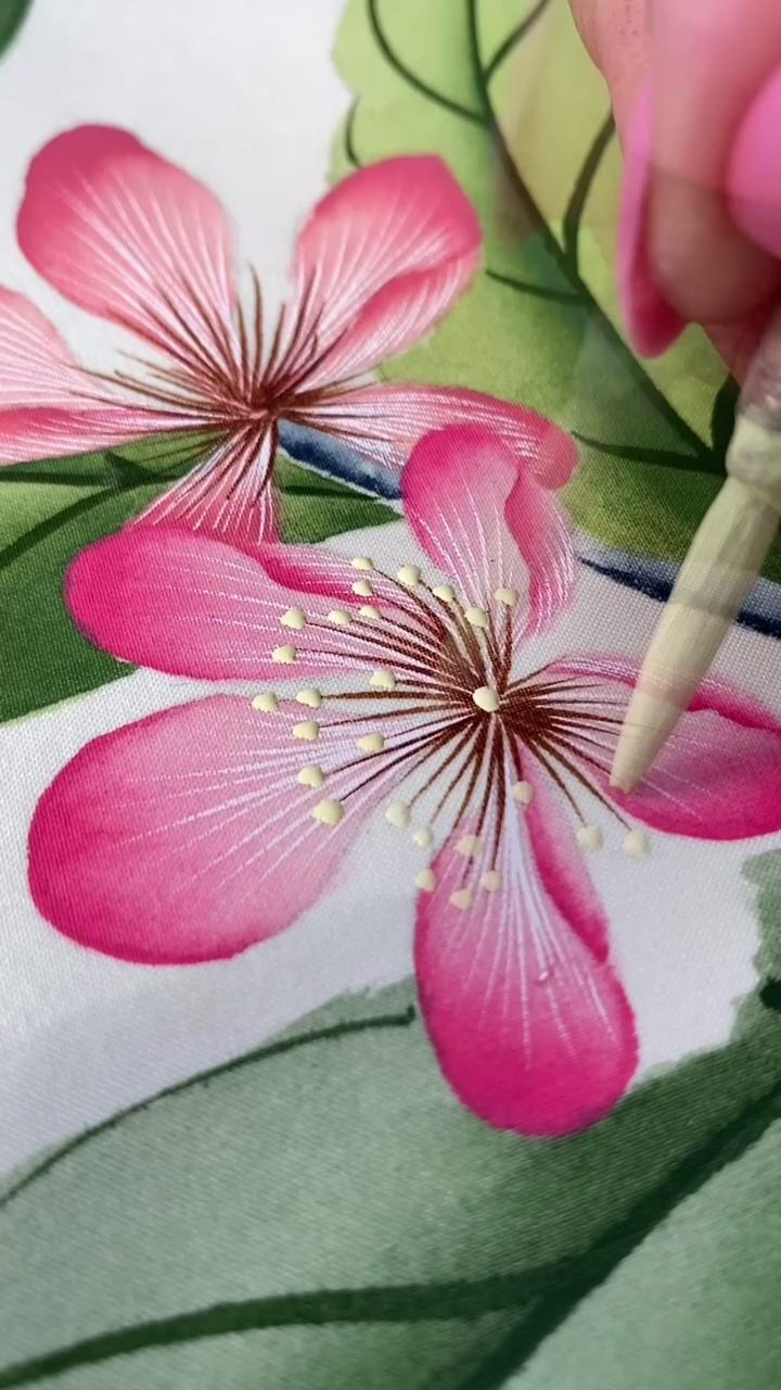 Cherry blossom flower painting on silk | painting flowers tutorial