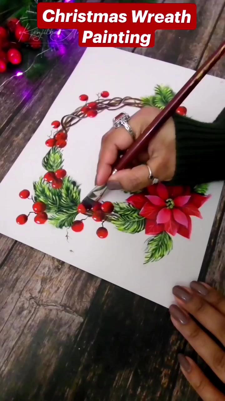 Christmas wreath painting acrylic painting; beautiful purple flowers nature flower painting