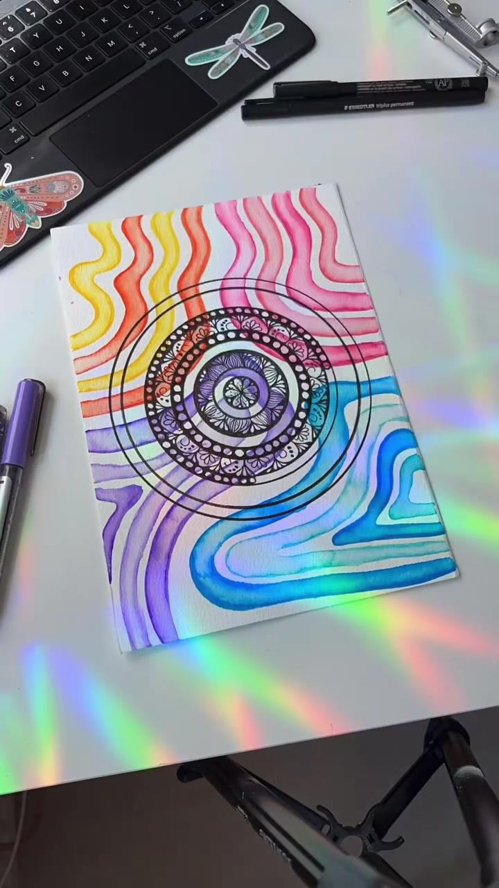 Do you want to learn how to draw mandala as long as drawing a creative background for it | easy squeegee art with acrylic paint