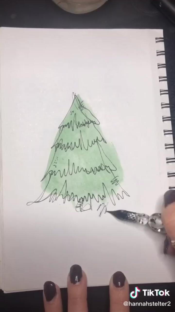 Easy christmas tree drawing; christmas card art