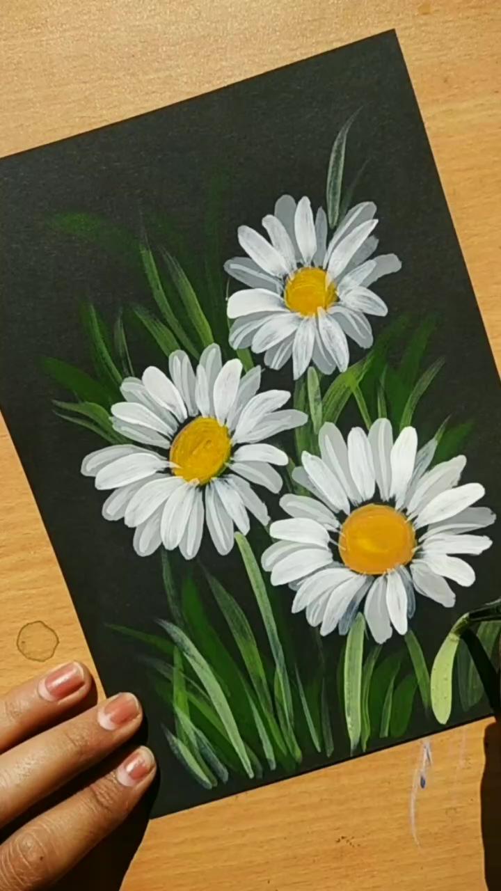 Easy floral painting on black sheets daisy | canvas wall painting for bedroom decoration