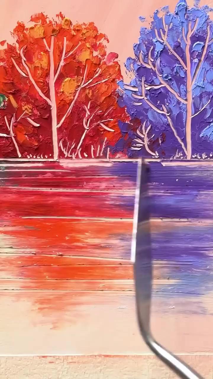 Easy oil pastel drawing - colourful trees | happy new year