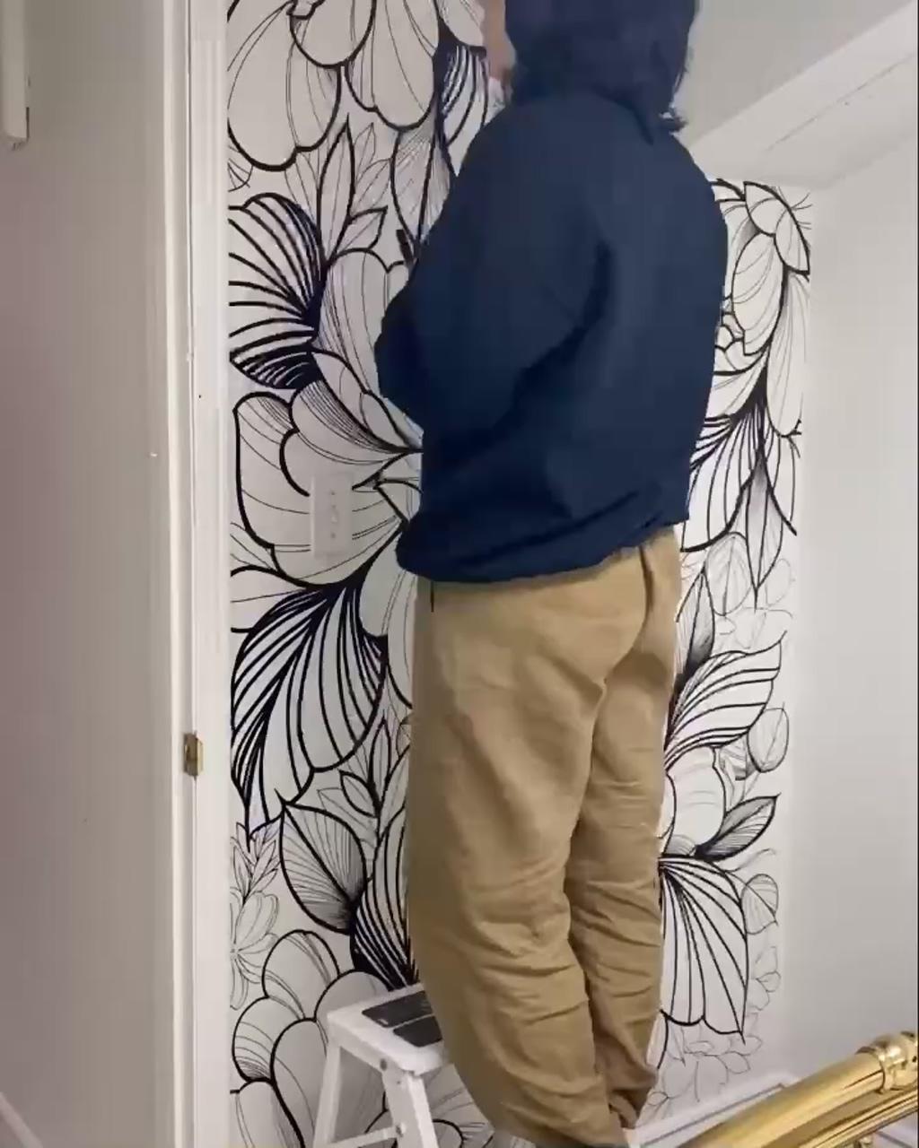 Floral wall mural // process | wall painting decor