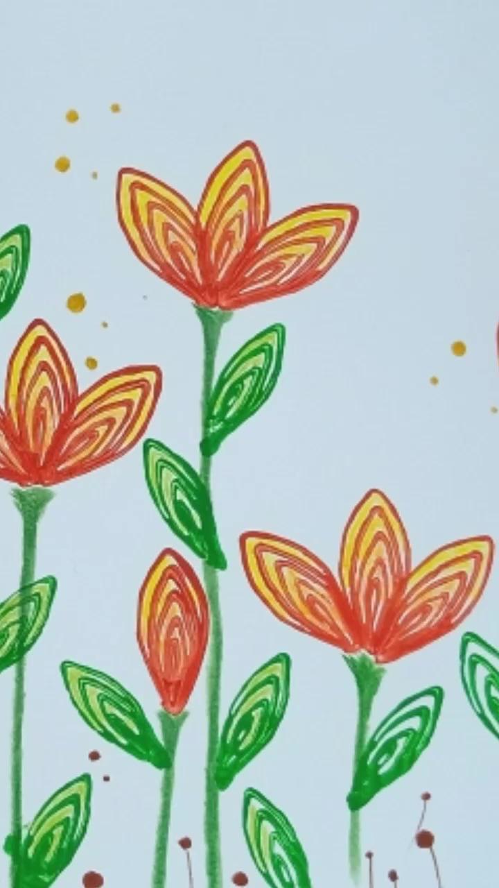 Flower images using stamp technique - greebel acrylic paint | watercolor for beginners