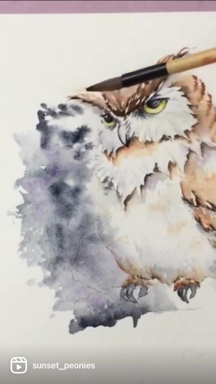 Free full tutorial on my blog-watercolor owl night | free watercolor wren tutorial paint along