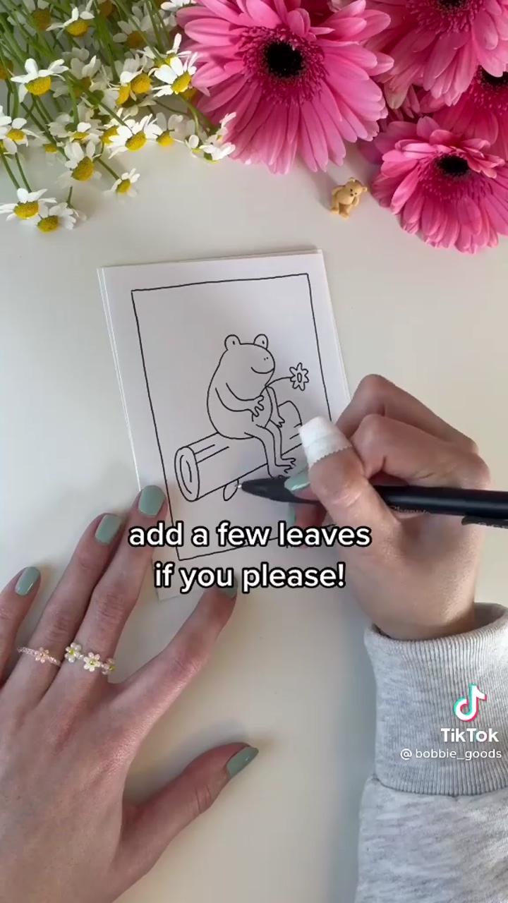 Frog on a log drawing; cute easy drawings