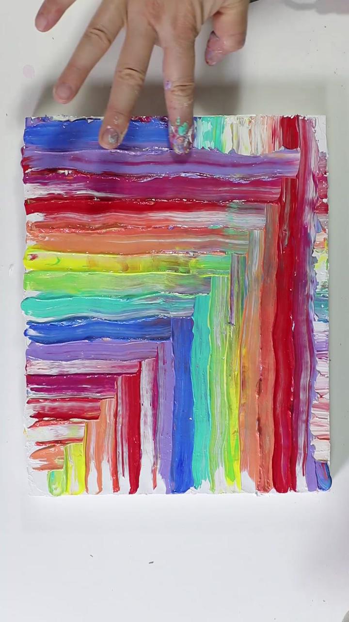 Fun finger painting with acrylic paints | my special technique with tape to slay your oil pastels
