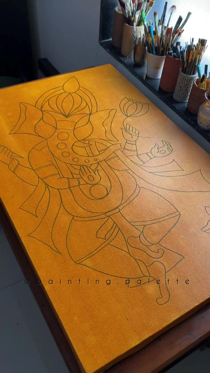 Ganesha line drawing by karan nandaniya painting. palette follow on instagram for more videos; aesthetic phone case 