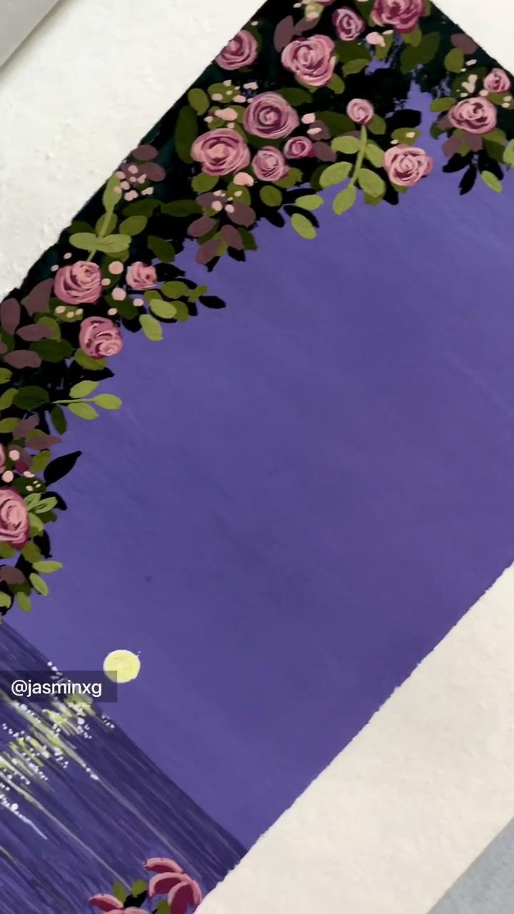 Gouache painting | black night cherry blossoms diy acrylic painting tutorial