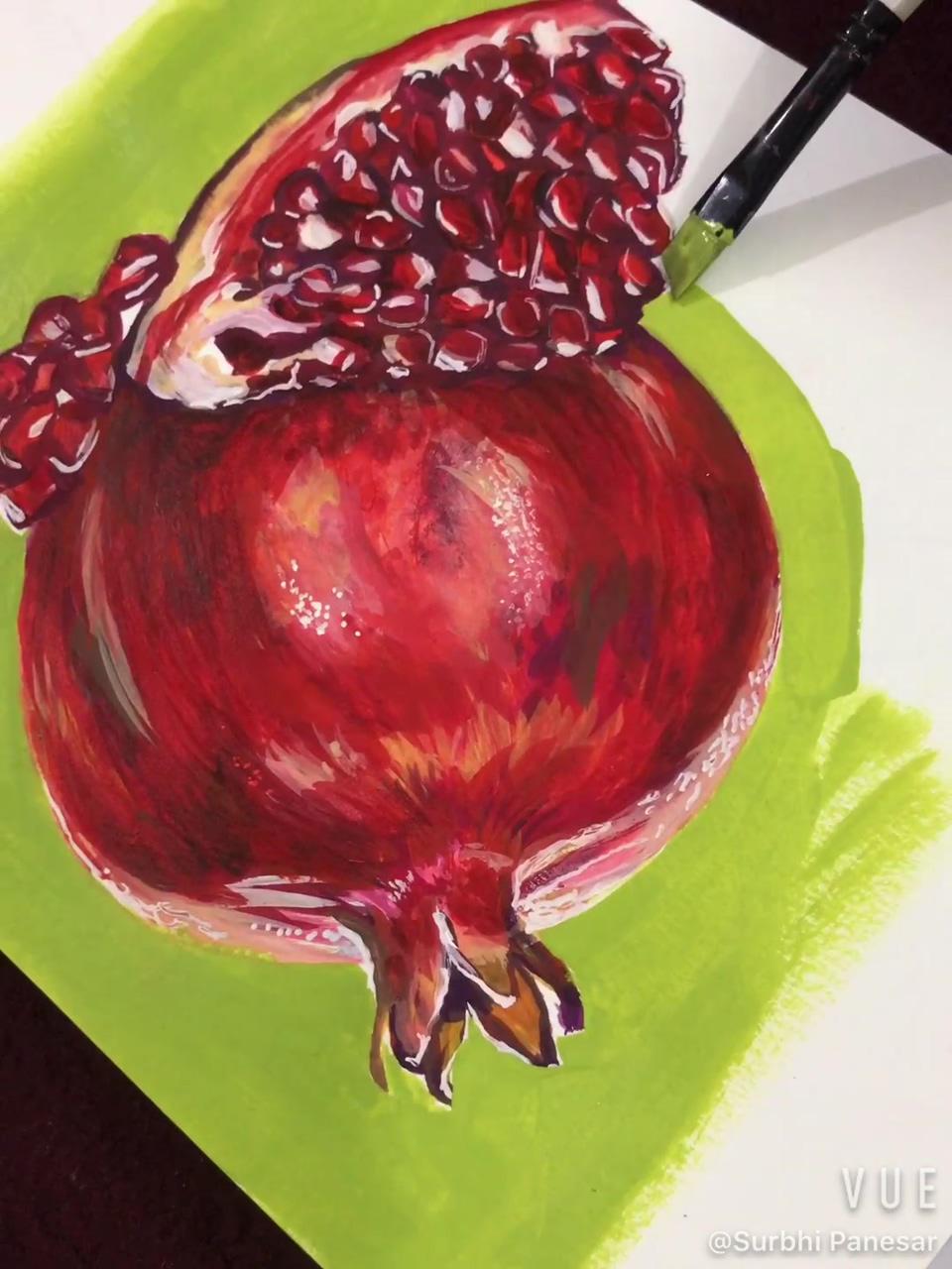 Gouache pomegranate recipe; watercolor painting techniques