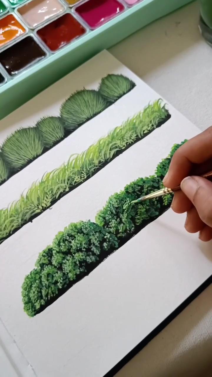 Grass and bushes series; painting art lesson